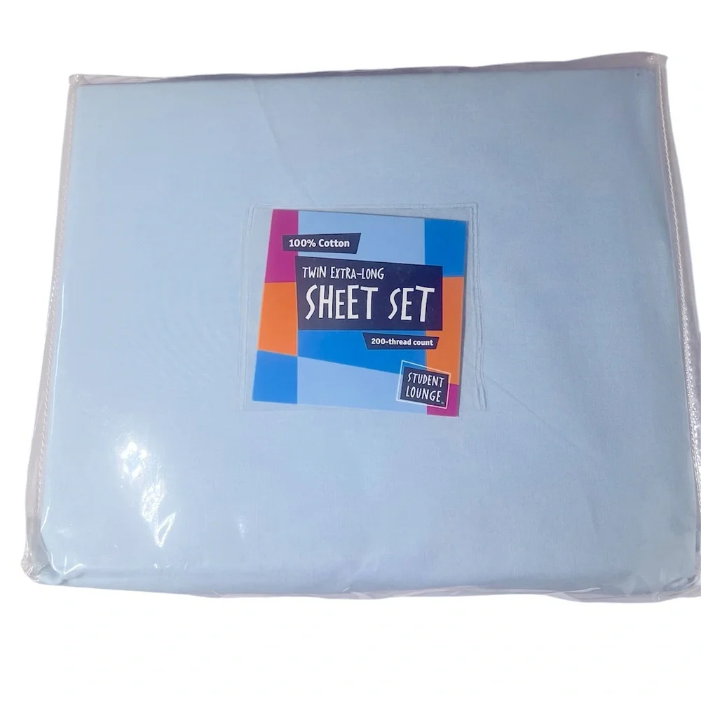 Light Blue Extra Long Twin Sheet Set with 1 Flat & 1 Fitted Sheet & Pillowcase.